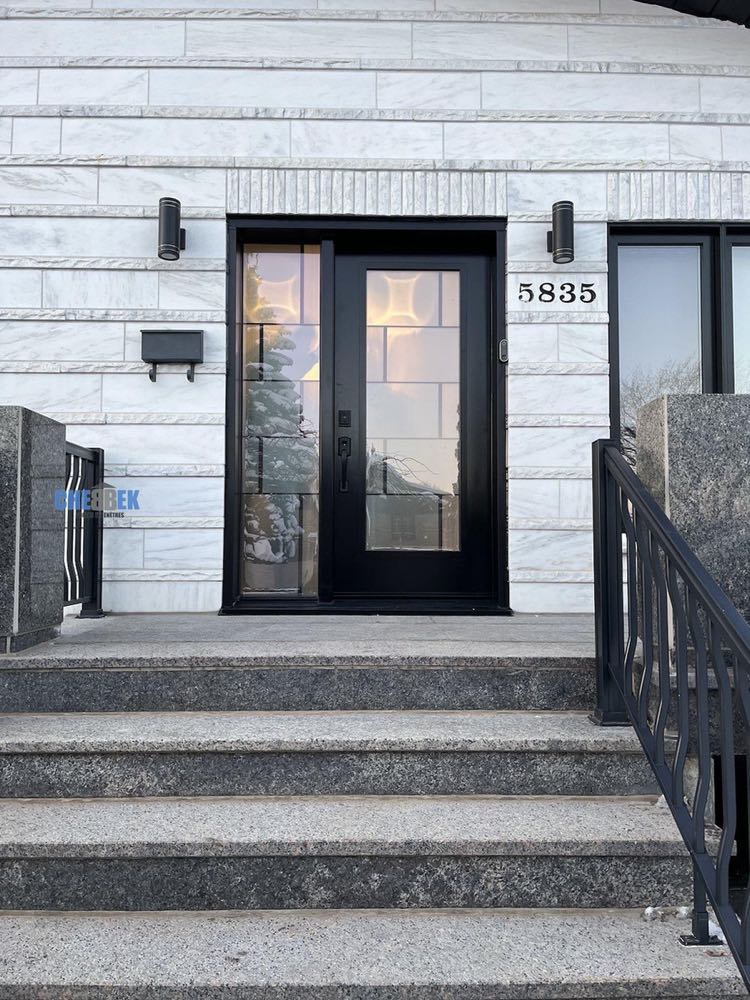 Black entry door installation